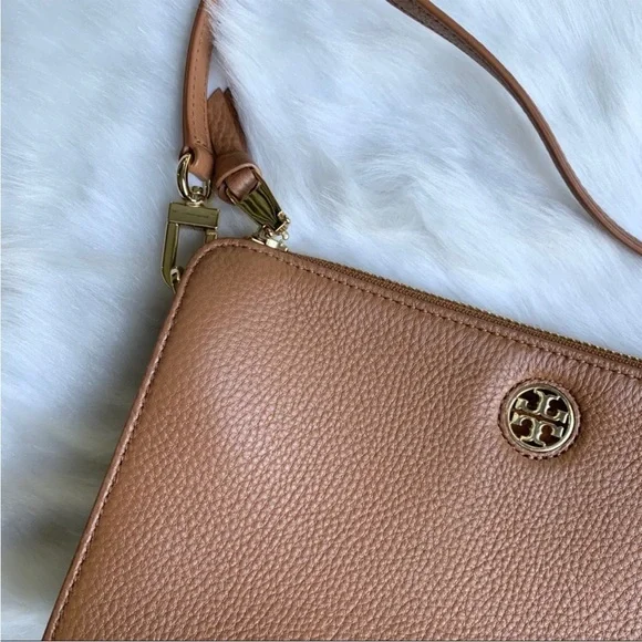 Tory Burch Robinson Pebbled Crossbody Like New Leather Tan Wallet Bag - Picture 3 of 9